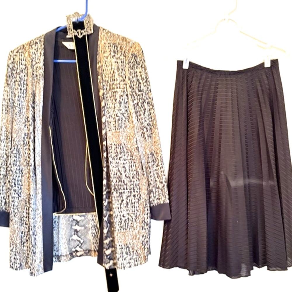 Vintage Lady Blair 3-Piece Black Gold Animal Print Skirt Set L/14 USA